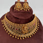 Goddess Lakshmi Premium Matte Finish CZ Red Kemp Stone Nakshi Choker