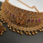 Goddess Lakshmi Premium Matte Finish CZ Red Kemp Stone Nakshi Choker