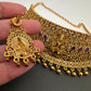 Goddess Lakshmi Premium Matte Finish CZ Red Kemp Stone Nakshi Choker