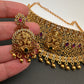 Goddess Lakshmi Premium Matte Finish CZ Red Kemp Stone Nakshi Choker