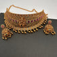 Goddess Lakshmi Premium Matte Finish CZ Red Kemp Stone Nakshi Choker