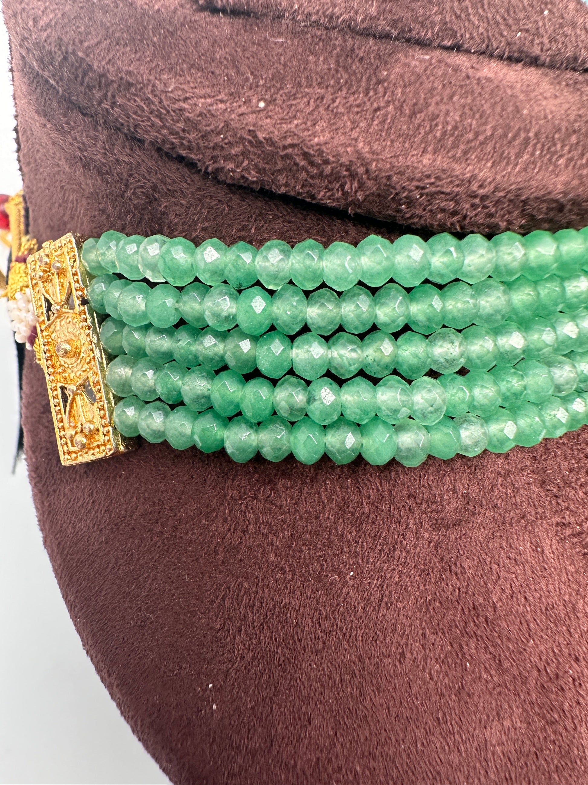 Moissanite Color Stone Mehendi Polish Choker - Green