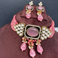 Moissanite Color Stone Mehendi Polish Choker - Pink