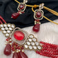 Moissanite Color Stone Mehendi Polish Choker - Red
