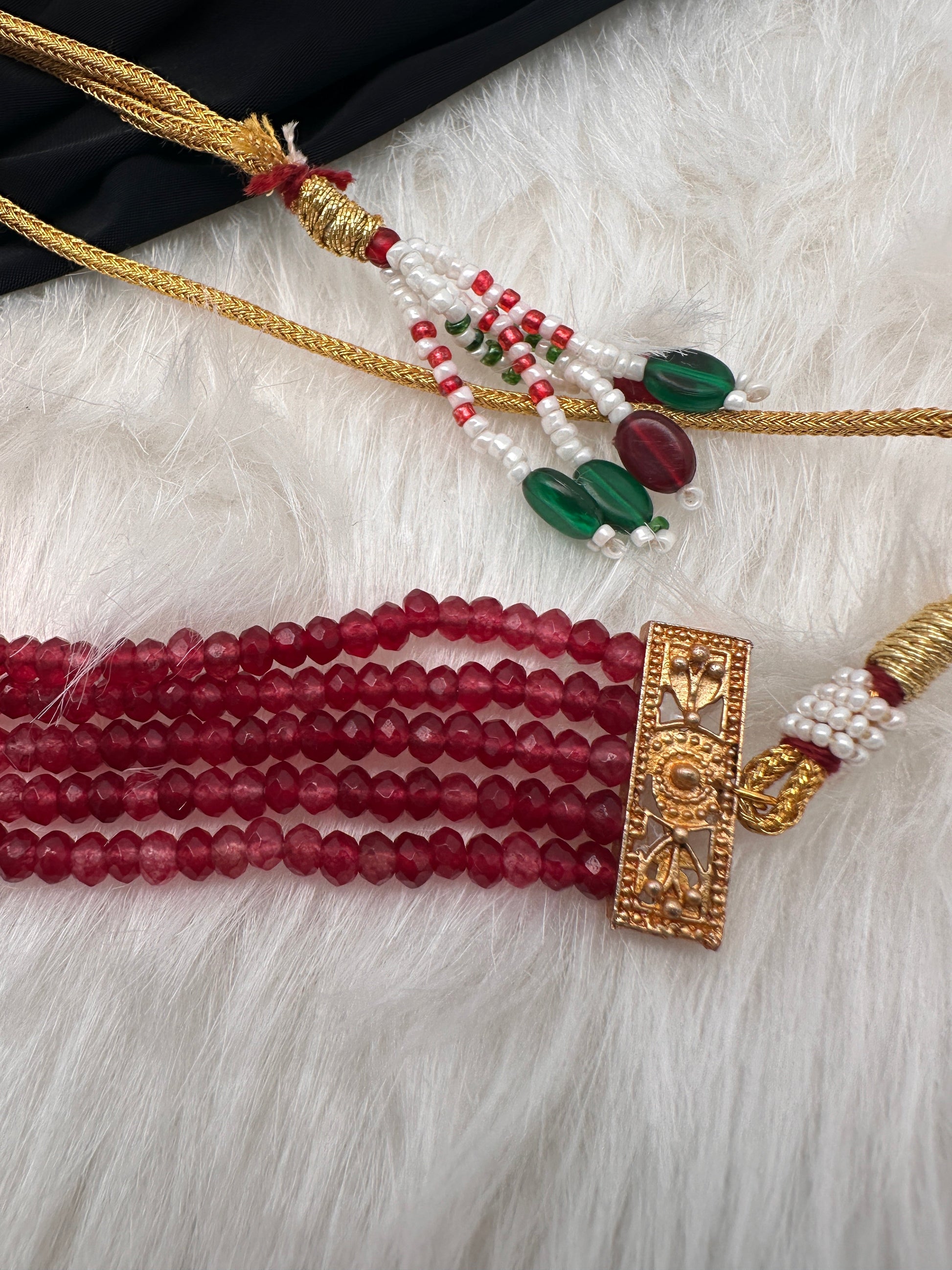 Moissanite Color Stone Mehendi Polish Choker - Red