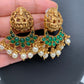 Goddess Lakshmi Green Kemp Pearl Matte Earrings
