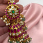 Red Jadau Kundan Emerald Beads Earrings
