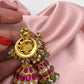 Red Jadau Kundan Emerald Beads Earrings
