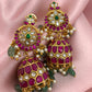 Red Jadau Kundan Emerald Beads Earrings