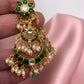 Green Jadau Kundan Emerald Beads Chandbali Earrings