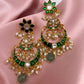 Green Jadau Kundan Emerald Beads Chandbali Earrings