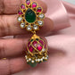Red Green Jadau Kundan Emerald Beads Jhumki