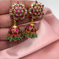 Red Jadau Kundan Green Beads Jhumki