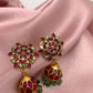 Red Jadau Kundan Green Beads Jhumki