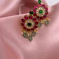Red Green Jadau Kundan Emerald Beads Studs