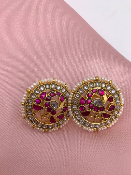 Red Jadau Kundan Studs