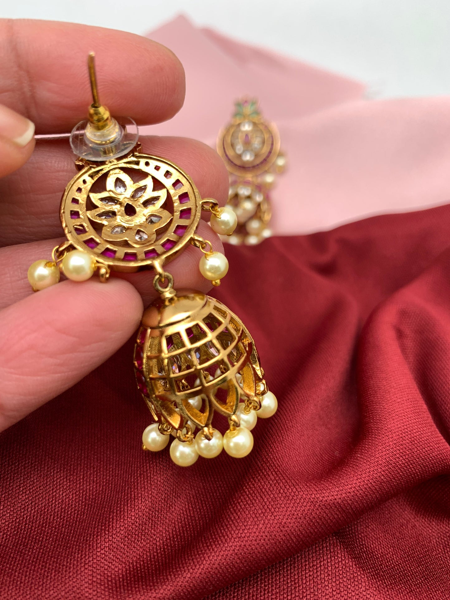 Red Kemp Matte Finish Jhumki