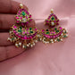 Pink Green Jadau Kundan Earrings