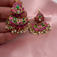 Pink Green Jadau Kundan Earrings