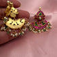 Pink Green Jadau Kundan Earrings