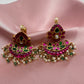 Pink Green Jadau Kundan Earrings