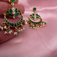Green Jadau Kundan Lotus Design Earrings