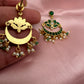 Green Jadau Kundan Lotus Design Earrings
