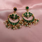 Green Jadau Kundan Lotus Design Earrings