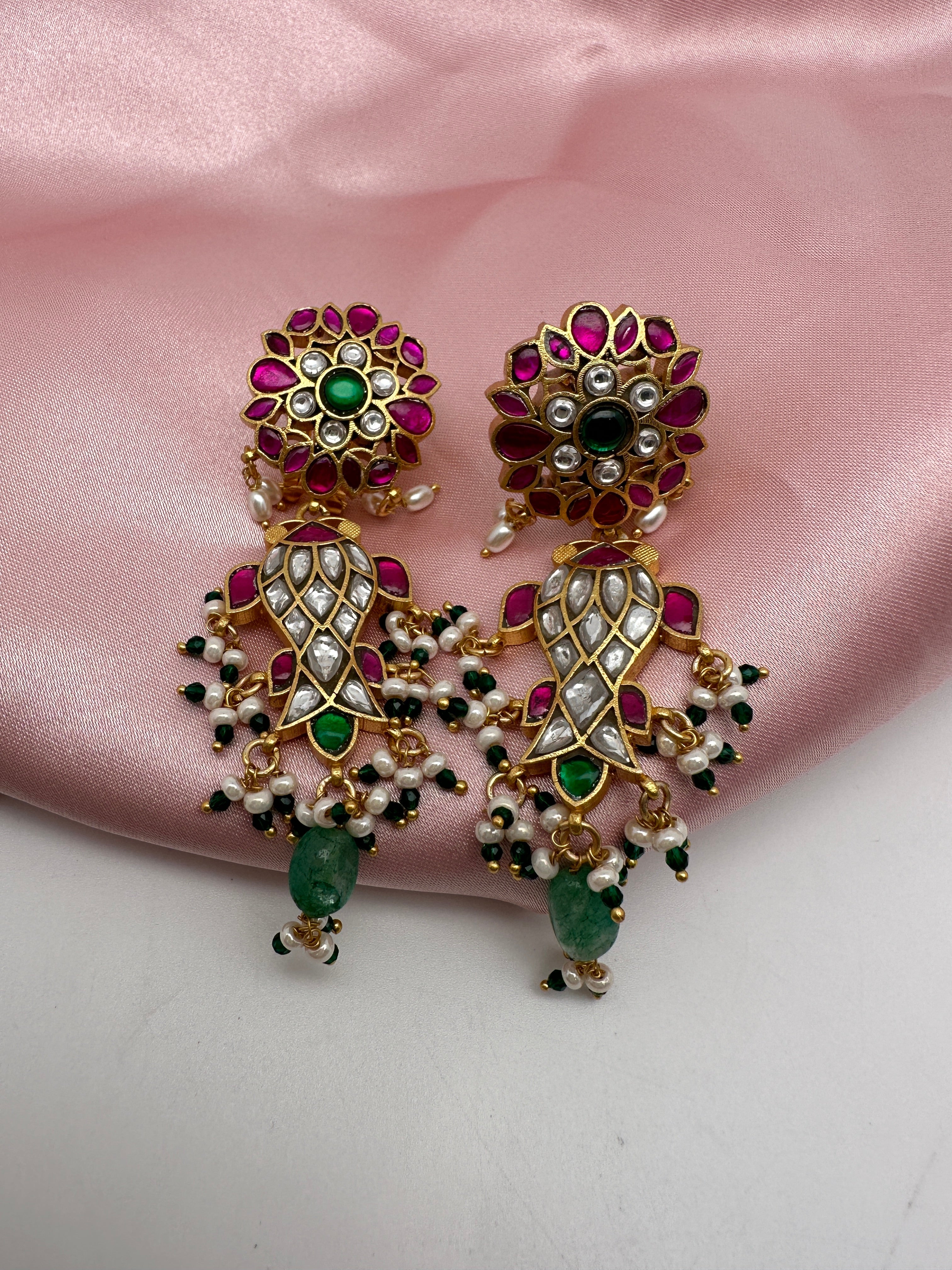 Gold Plated Kempu Jadau Earrings – Sakkhi Style