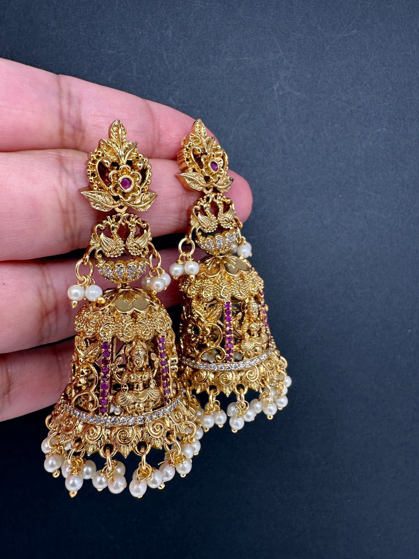 Matte Goddess Lakshmi Long Nakshi Earrings