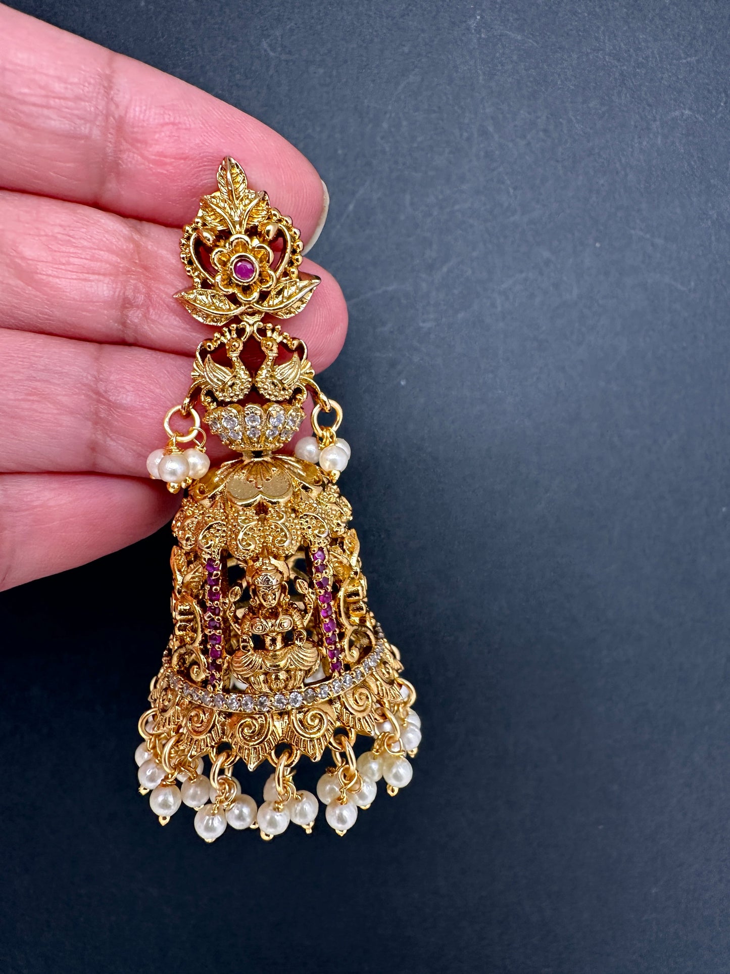 Matte Goddess Lakshmi Long Nakshi Earrings