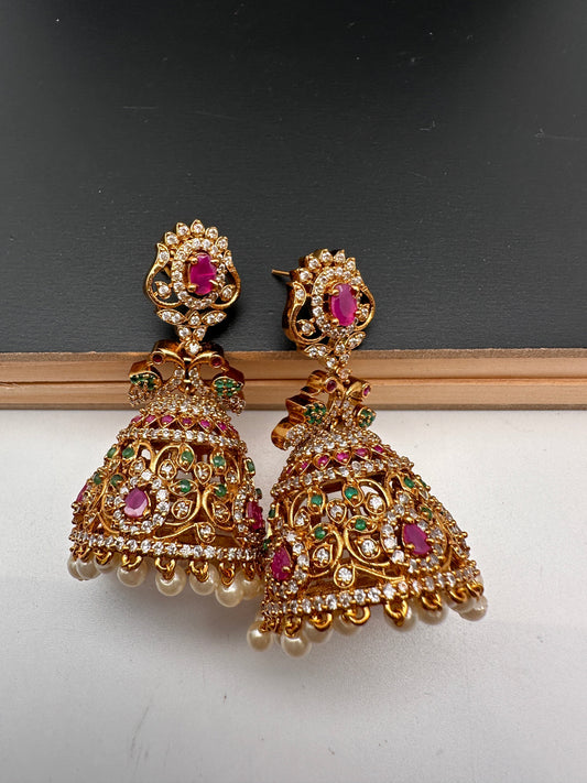 Matte Multi Stone Peacock Jhumki Earrings