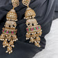 Matte CZ Elephant Multi Layer Long Jhumka Earrings