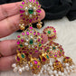 Red Green Rice Pearls Jadau Kundan  Earrings