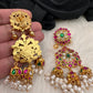 Red Green Rice Pearls Jadau Kundan  Earrings