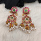 Red Green Rice Pearls Jadau Kundan  Earrings