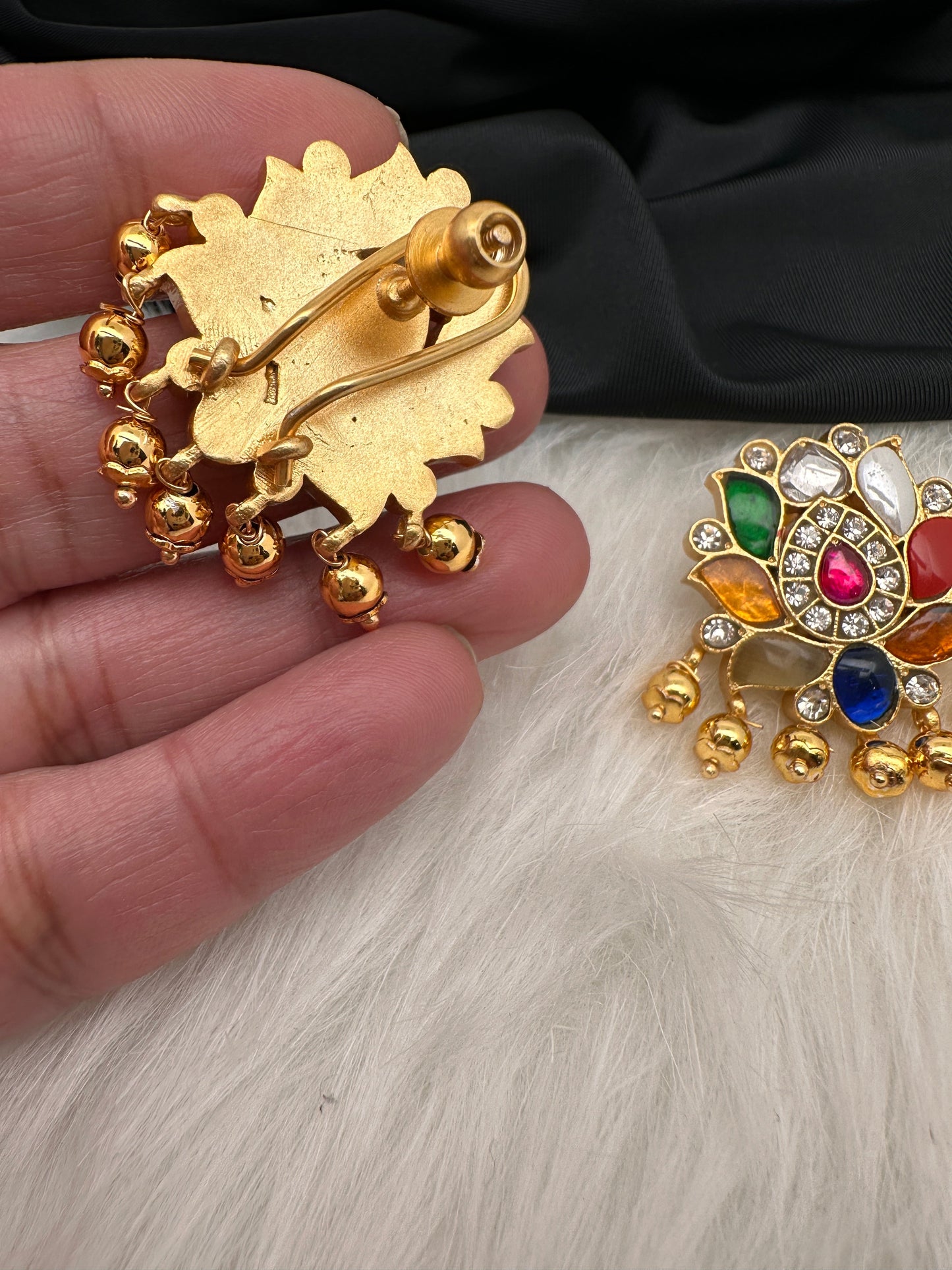 Nauratan Lotus Jadau Kundan Earrings