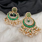 Green Jadau Kundan Pearls Chandballi Earrings