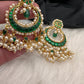 Green Jadau Kundan Pearls Chandballi Earrings