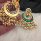 Green Jadau Kundan Pearls Chandballi Earrings