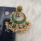 Green Jadau Kundan Pearls Chandballi Earrings