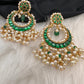 Green Jadau Kundan Pearls Chandballi Earrings