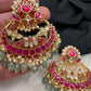 Red Green Jadau Kundan Pearls Chandballi Earrings