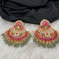 Red Green Jadau Kundan Pearls Chandballi Earrings