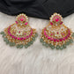 Red Green Jadau Kundan Pearls Chandballi Earrings