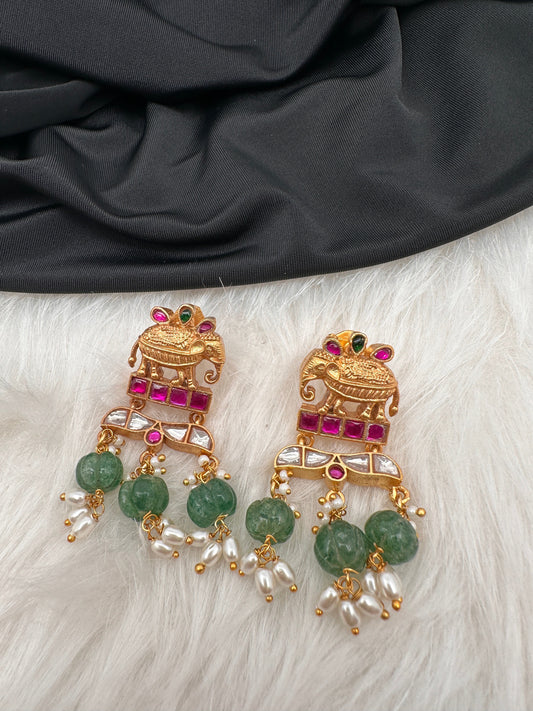 Elephant Red Green Jadau Kundan Earrings