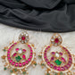 Red Green Jadau Kundan Chandbali Earrings