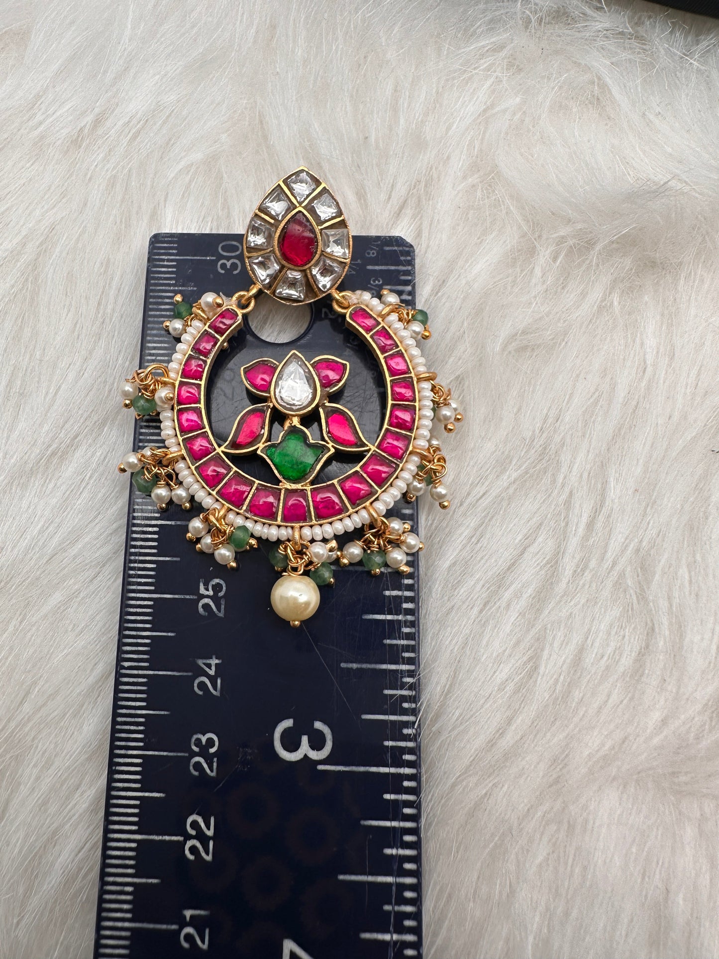 Red Green Jadau Kundan Chandbali Earrings