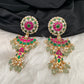 Red Green Jadau Kundan Long Earrings