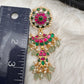 Red Green Jadau Kundan Long Earrings